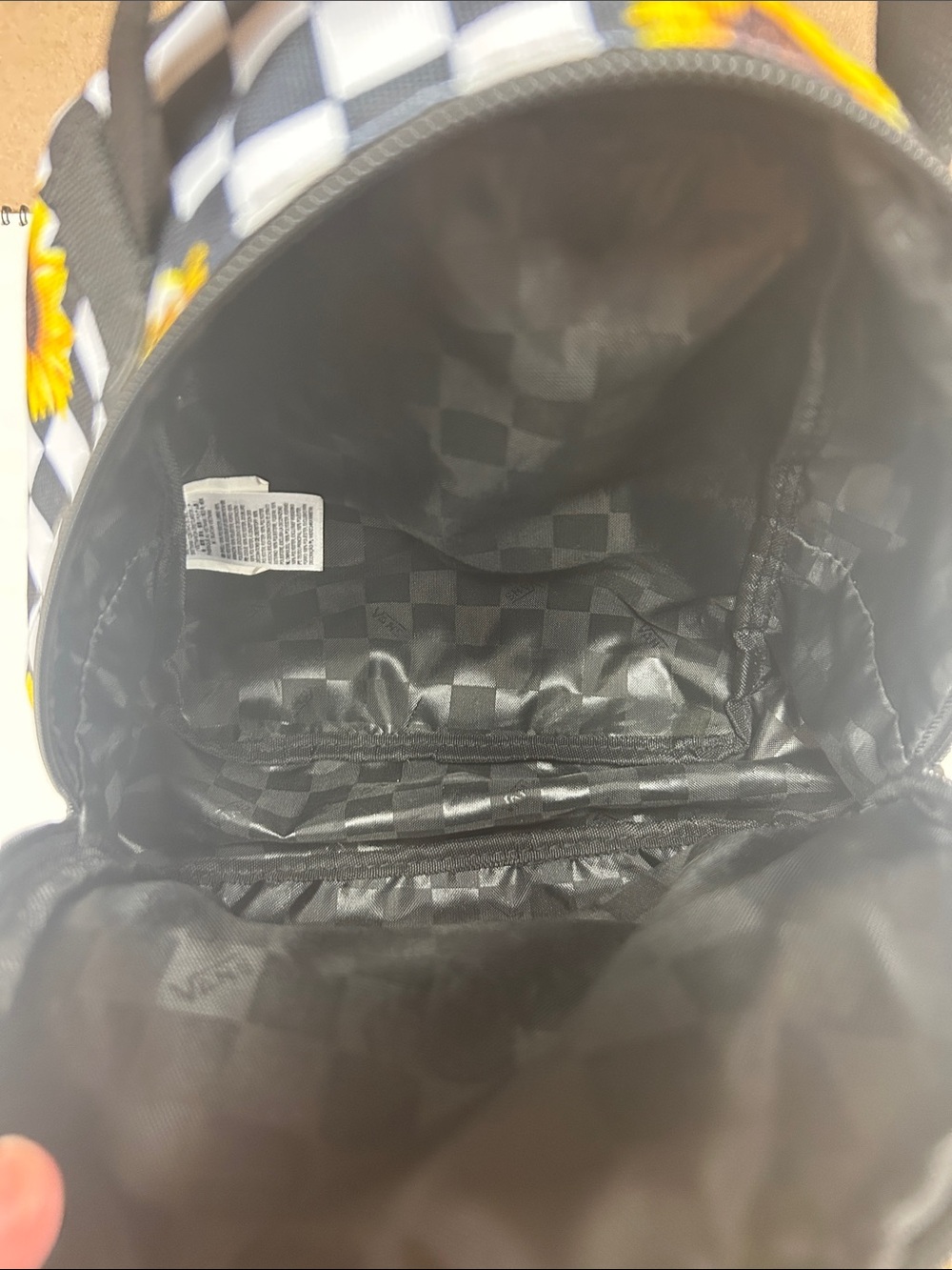 Vans Kids Checkerboard Sunflower Mini Backpack - Black White Yellow - Picture 4 of 5